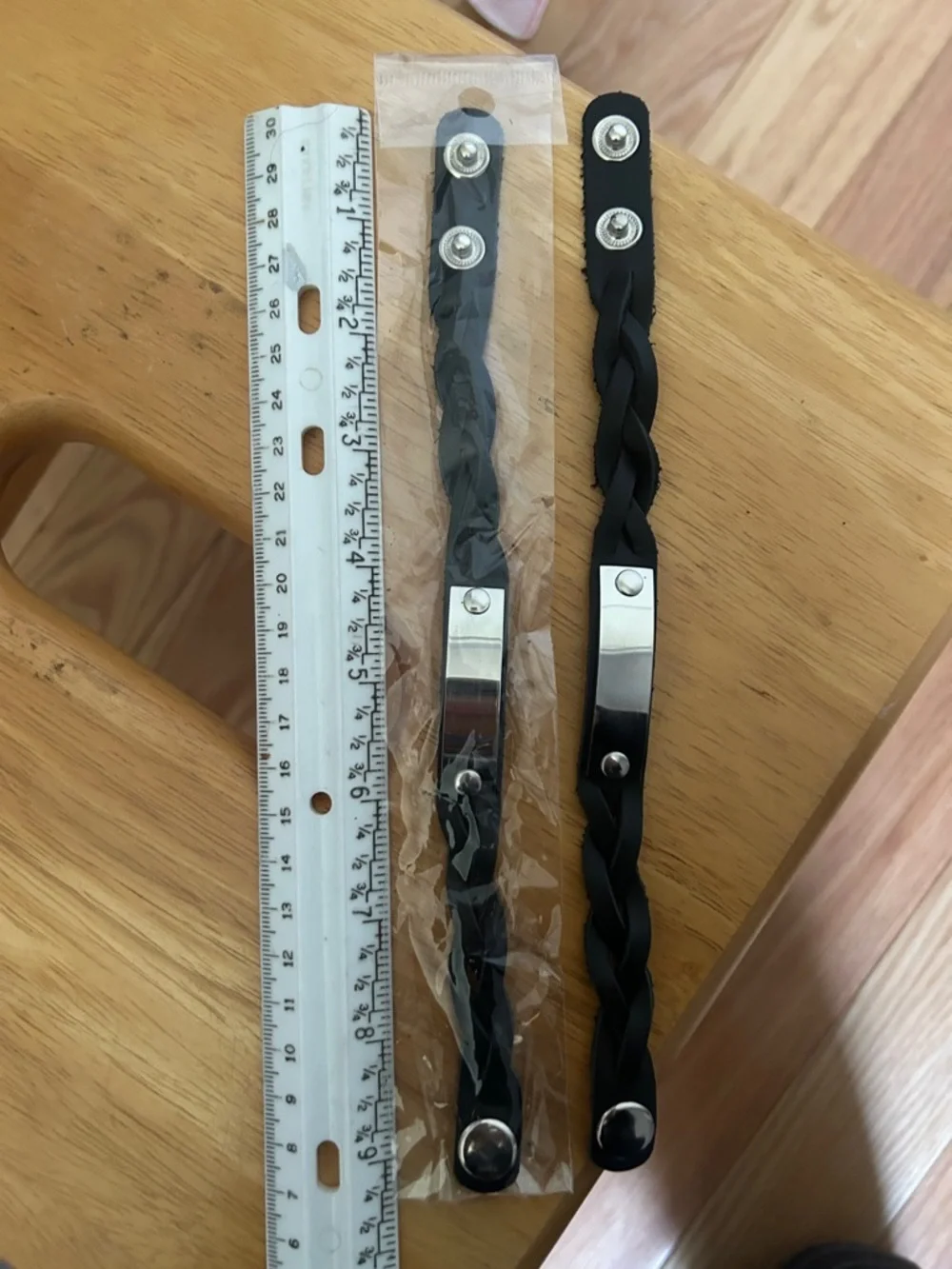 Black Braided Faux Leather Snap Bracelet - Silver Plate Accent